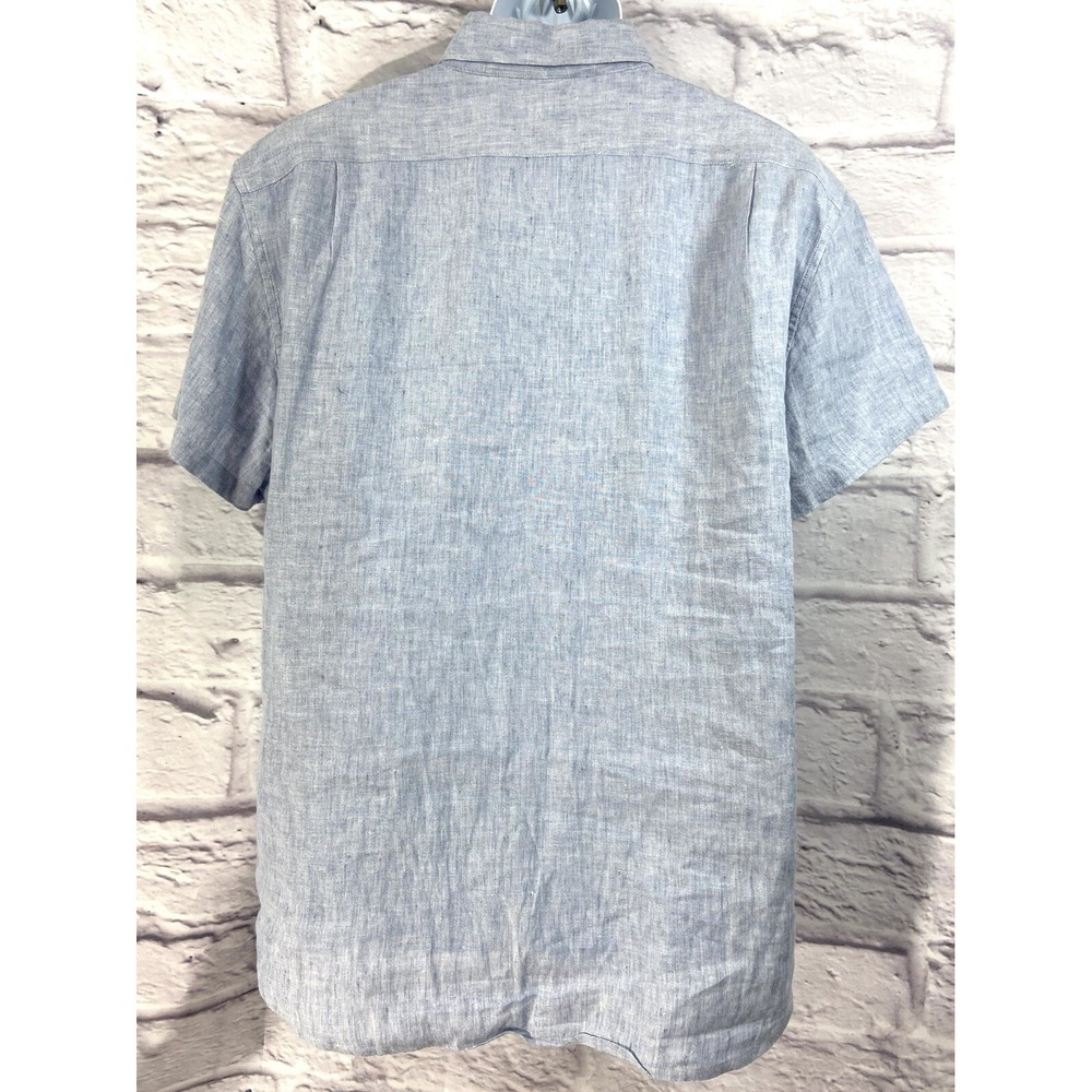 J.Crew Shirt Men's XL Blue Button-Down Short Sleeves Linen/Cotton Blend Slim - Picture 4 of 10